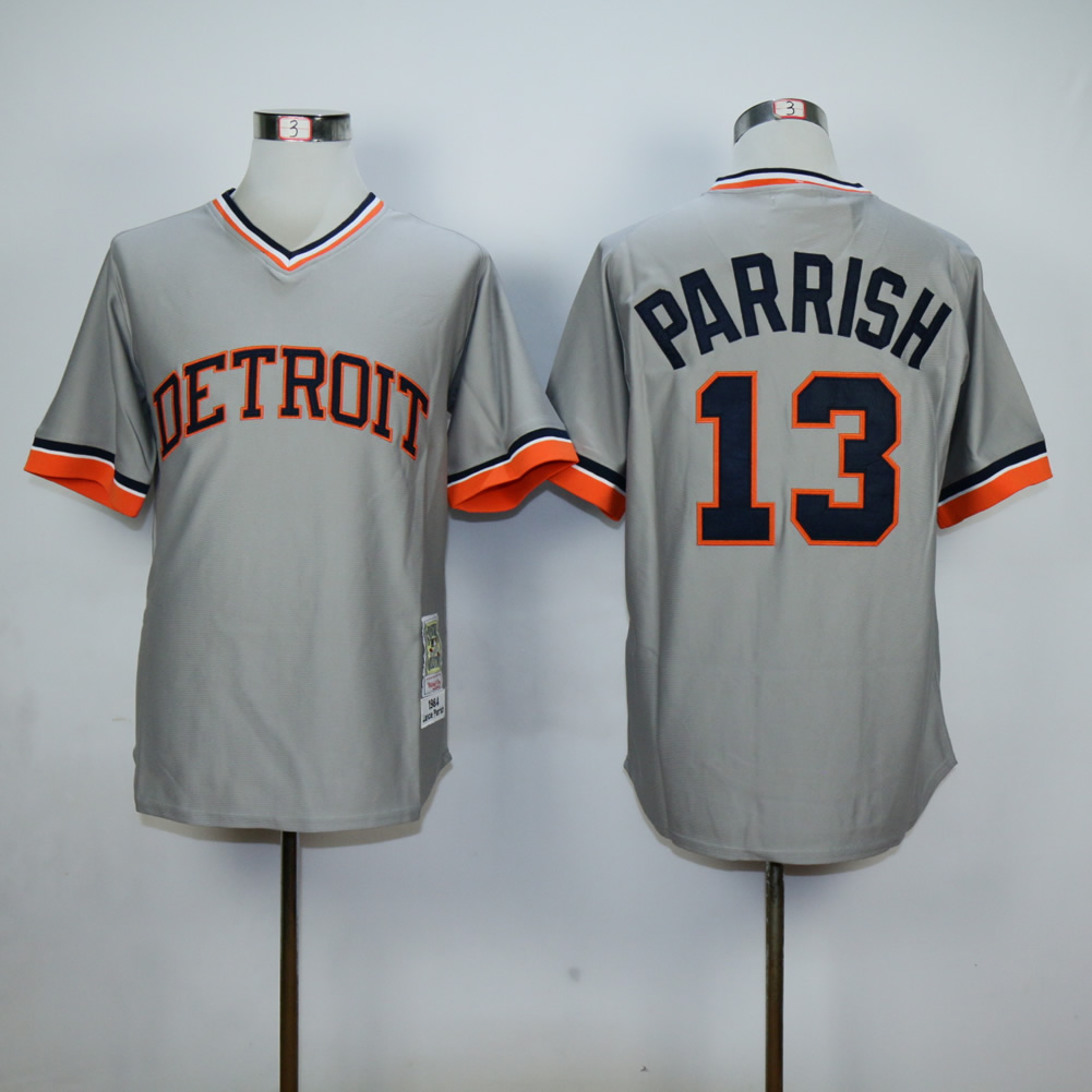 Men Detroit Tigers #13 Parrish Grey Throwback MLB Jerseys->detroit tigers->MLB Jersey